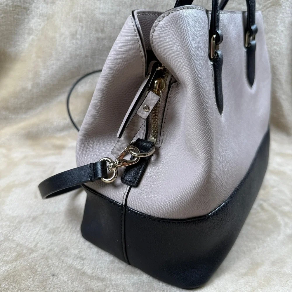 Kate Spade New York Laurel Way Evangelie Satchel Bag Taupe Black Leather